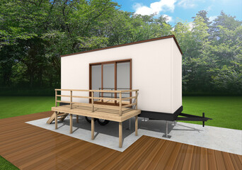 トレーラーハウスとデッキ