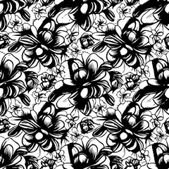 Fototapeta premium seamless black and white pattern geometric organic shapes and forms textile fabric or ceramic tiles background - PNG image with transparent background