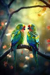 Naklejka premium Couple of Beautiful Parrots in the Jungle