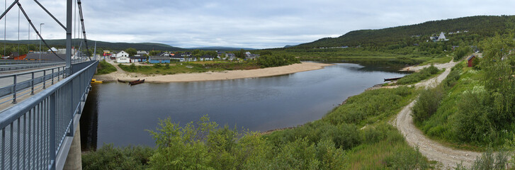 Panoramic view of Karasjohka river in Troms og Finnmark county, Norway, Europe
