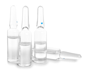 Medical ampules on white background
