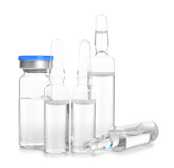 Medical ampules on white background