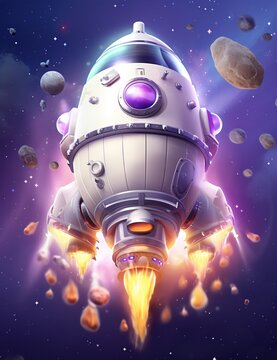 Spaceship rocket on the space game kit illustration rocket 3d cartoon