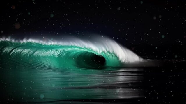 Moonlit Surf: Nature's Masterpiece - Captivating video of a perfect surf wave under moonlight. Ideal for surf, travel, lifestyle content, or nature-themed projects. Reworked generative AI.