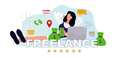 beautiful girl freelance internet business modern online networking professional job success profit wealth