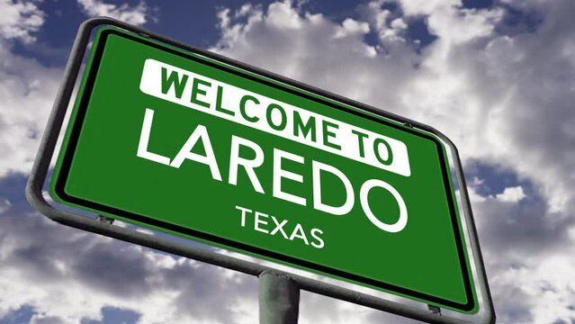 Welcome to Laredo, Texas. USA City Road Sign Close Up, Realistic 3d Animation