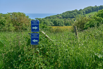 Coastal Path Diversion Sign in Luccombe on the Isle of Wight