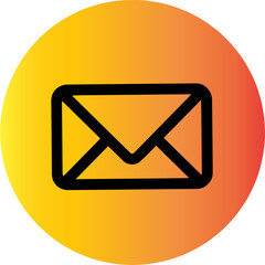 A black line letter image with an orange circular background