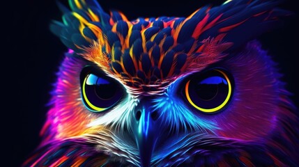 portrait of an owl in neon colors AI generated
