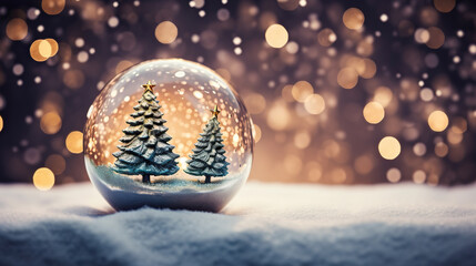 Magical Reflections Christmas Tree in Glass Ball on Snow - Captivating Glitter Lights. created with Generative AI