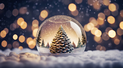 Fototapeta na wymiar Magical Reflections Christmas Tree in Glass Ball on Snow - Captivating Glitter Lights. created with Generative AI