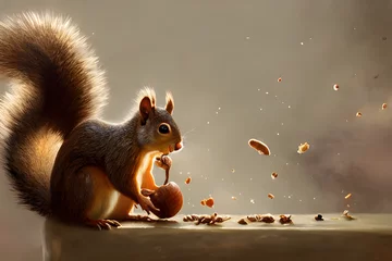 Fotobehang squirrel eating acorn. Generative Ai © Jieun