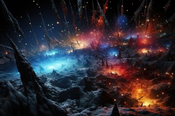Abstract space stars nebula and galaxy. Big Bang quantum physics concept. Speed of light black hole.