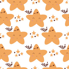 Seamless pattern with cute stars in boho style. Vector illustration for nursery and textile decoration.