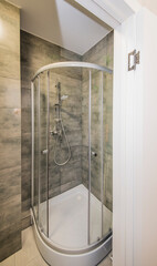 Bathroom design, transparent glass shower cabin