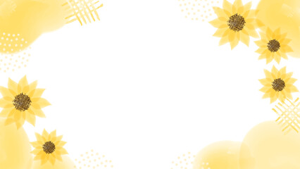 ひまわりの水彩フレーム 16:9