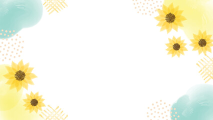 向日葵の水彩フレーム　16:9