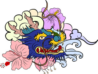 hand drawn Dragon tattoo ,coloring book japanese style.Japanese old dragon for tattoo.Symbol of chinese dragon illustration on background for T-shirt. Traditional Asian tattoo the old dragon vector.