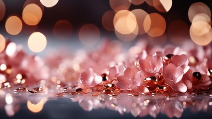 flower petal Decoration twinkle glitters, luxurious, elegant, romantic, glow effect, crystal shiny glitter abstract bokeh background Generative AI