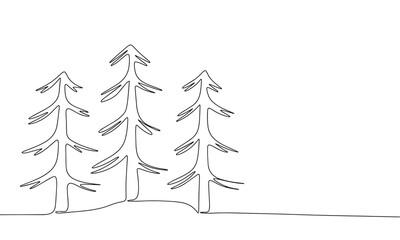 Obraz premium Spruce tree one line continuous. Christmas winter forest concept banner. Line art outline vector illustration isolated on white background.