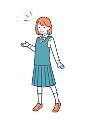 笑顔で説明・プレゼンテーションをする女子高生＿全身