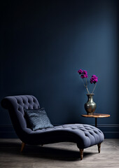  blank wall dark blue  style interior mockup living  - 622166161
