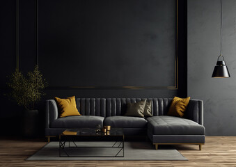  blank wall  black  elegant  style interior mockup living 