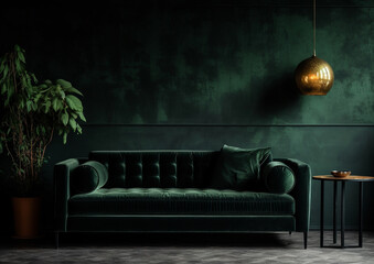  blank wall dark green  style interior mockup living room