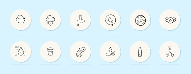 Liquid line icon. Water, clouds, rain, moisture, cream, glass, planet, Pastel color background. Vector line icon for business