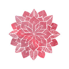 Silhouette of a stylized pink flower drawn in watercolor, floral mandala or symbol, circular pattern in oriental style - 622166918