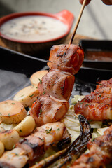 grilled beef pork meat dinner 