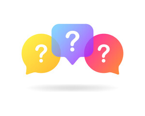 FAQ. Flat, color, important questions, speech bubble with a question mark. Vector icons. - obrazy, fototapety, plakaty