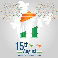 15 august wishing post with india map vector file