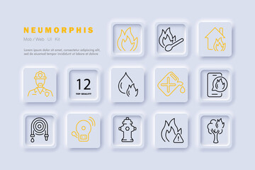 Fototapeta premium Fire safety line icon. Fire, wood, hydrant, gasoline, fireman, water. Neomorphism steyle. Vector line icon for Business