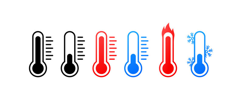 Thermometer. Flat, color, thermometer shows temperature, different temperatures. Vector icons.
