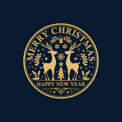 Fototapeta na wymiar Vector Merry Christmas New Year Lettering Design Badge
