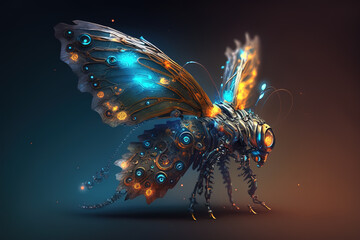 A butterfly that is a futuristic machine of the future world. insect. Animals. Illustration, Generative AI.