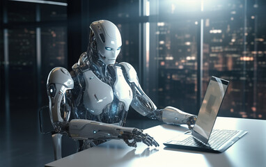Naklejka premium Artificial intelligence robots for operating computers,created with generative ai tecnology.