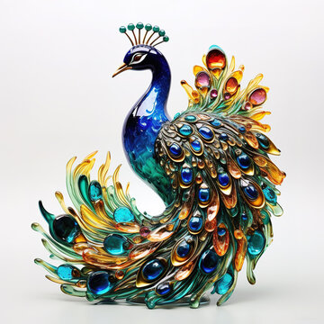 A peacock made of beautiful gemstones. Bird. Decorations. Illustration, Generative AI.
