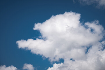 Soft white cloud and blue sky background. Large cumulus clouds. Close-up