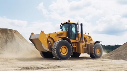 Sand quarry, excavating equipment, bulldozer. Generative ai