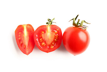 Fresh cherry tomatoes on white background