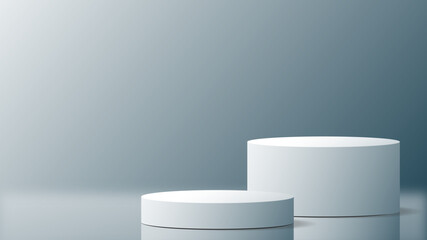 3d realistic pedestal. Product presentation, mock up. Cylinder podium on gray background. Show room for product