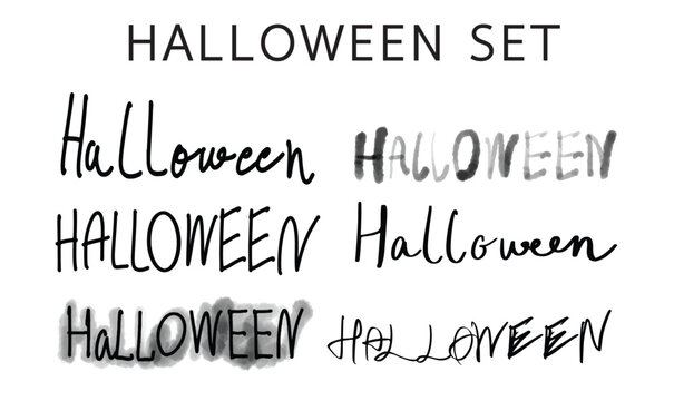 halloween set collection happy text font calligraphy hand written lettering happy halloween october horror 31 thirty one spooky alphabet black dark message art character decoration night typography 