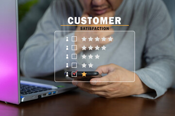 Customer Experience dissatisfied Concept, Unhappy Businessman Client with Sadness Emotion Face on smartphone screen