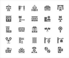 Rail transport Icons, Monoline concept The icons. Land Transport Icons, oncoming front view. Set of train station icons. Line art style icons bundle. vector illustration. Railway. Signs at railway