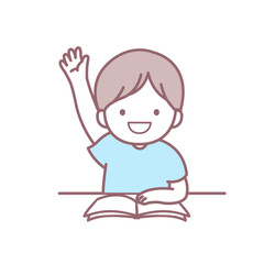 授業で手を挙げる男の子