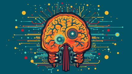 Brain with circuit board texture. Digital concept. Vector illustration.