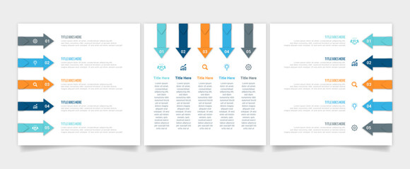 Set of  3 Simple and Clean Presentation Business Infographic Design Template with 5 Bar of Options