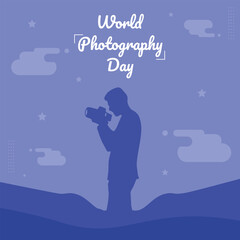 World Photography Day flat vector banner post background design. Minimalistic vector post template for World Photography Day